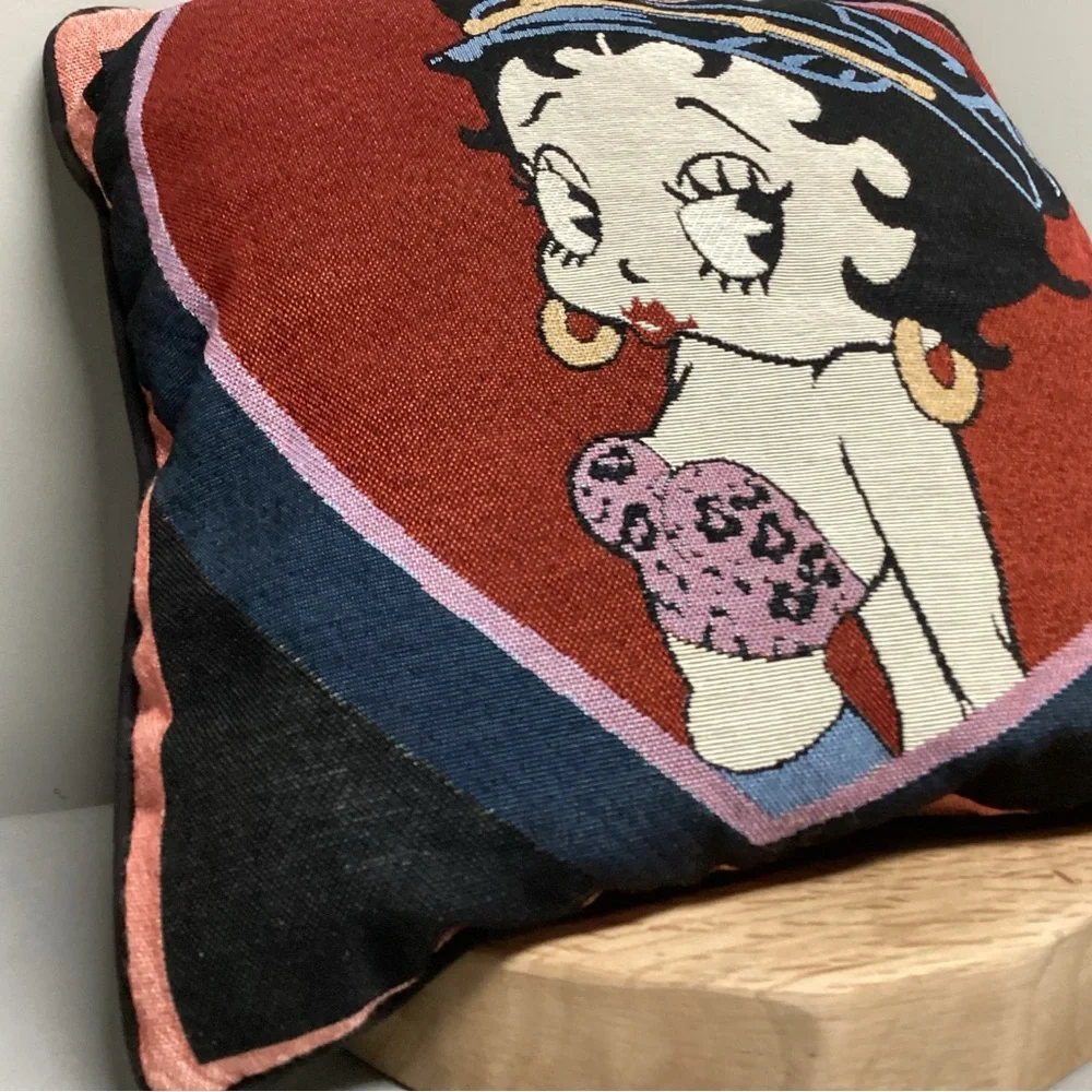 🔴 Vintage - New - Betty Boop Biker Tapestry Woven Pillow - Collectible - Rare - Picture 5 of 10